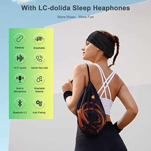 LC-dolida Sleep Headphones Headband Bluetooth 5.4, Headband Earphones Wireless with USB C Charge Port, Sleep Mask for Sleeping, Sports, Gifts, Workout, Jogging, Yoga, Insomnia, Air Travel, Meditation
