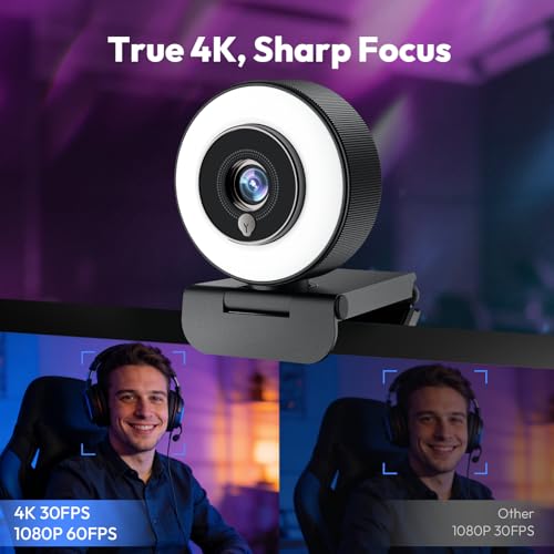 Angetube 4K Webcam with Ring Light, Computer Web Cam | Computer Access - Image 3