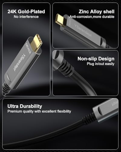 USB C Cable 65ft Fiber Optic,10Gbps High Speed Data Transfer,Compatible with Logitech Cameras,VR/AR,HDDs,Projectors,Hubs,Gaming Consoles,Webcams,Printer,Grey