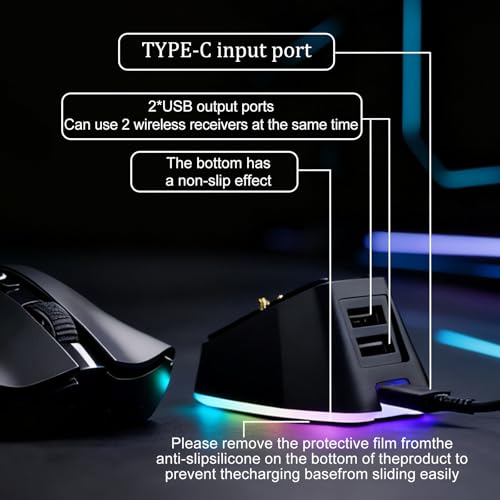for Logitech G PRO X Superlight/2/2 Dex Dedicated Black Wireless Mouse Charger 11 RGB Modes, Compatible with DeathAdder v2 Pro and Other Gaming mice Gaming Gear for Esports Players (Black)