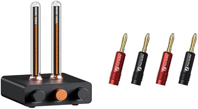 Fosi Audio Music Visualizer, Sound Pickup Spectrum Analyzer, Vintage Tube RGB Ambient Light and Banana Plugs for Speaker Wire, 2 Pairs/4 PCS Gold Plated Speaker Plugs for Home Audio Stereo Amplifier
