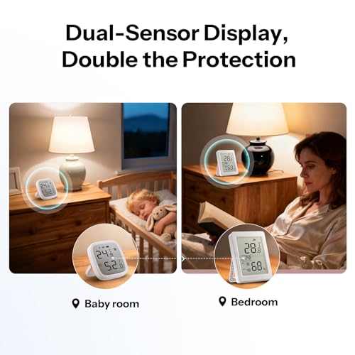 SONOFF SNZB-02DR2 AirGuard TH, Indoor Smart Zigbee Temperature and Humidity Sensor, 3.6'' LCD Display, App Monitoring with Charts, Notification Alerts, Data Export, Remote Data Display, 1-Pack