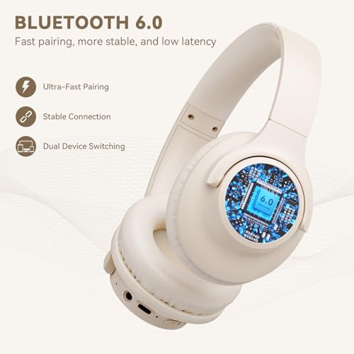 KVIDIO Bluetooth Headphones Wireless Over Ear Headsets 65H Playtime