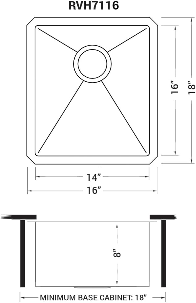 Ruvati 16 x 18 inch Undermount Bar Prep Tight Raduis 16 Gauge Kitchen Sink Stainless Steel Single Bowl - RVH7116