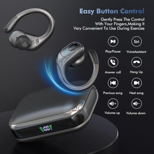 sajawass Wireless Earbuds Bluetooth 5.4 Headphones, Noise Canceling Ear Buds with 75hr Playtime, LED Power Display, IPX7 Waterproof Earphones Over Ear Earphones for Sports/Workouts