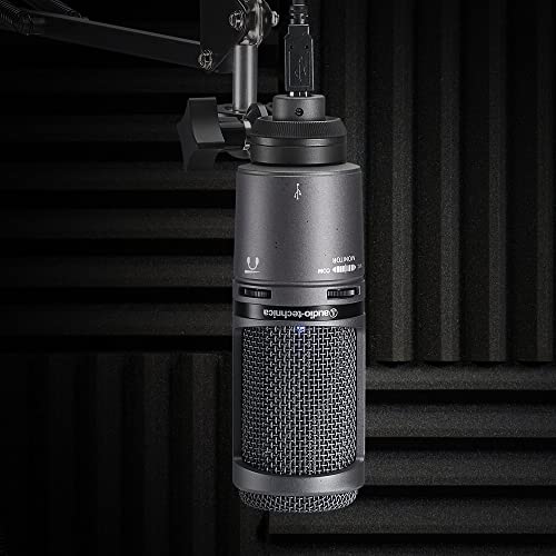Audio-Technica AT2020USB+ Cardioid Condenser USB Microphone, with Built-in Headphone Jack & Volume Control, Perfect for Content Creators (Black)