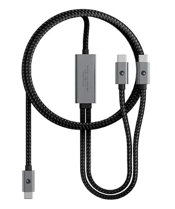 Rolling Square inCharge Cerbero - 2in1 Essential 100W USB-C Cable, Dual Output Charging Cord, Nylon Braided, 5ft, for Laptop, Phone, Tablet, Earbuds, Black