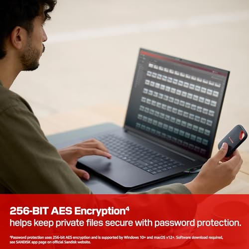 Sandisk 1TB Extreme Portable SSD, Up to 2000MB/s Transfer Speeds-New Model