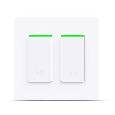 Smart Light Switch 2 Gang WiFi Smart Light Double Switch Compatible with Alexa, Google Assistant,Wireless Control, 2.4G WiFi Smart Light Switch, Single-Pole, Neutral Wire Required