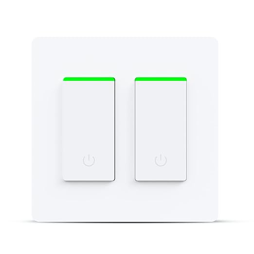 Smart Light Switch 2 Gang WiFi Smart Light Double Switch Compatible with Alexa, Google Assistant,Wireless Control, 2.4G WiFi Smart Light Switch, Single-Pole, Neutral Wire Required