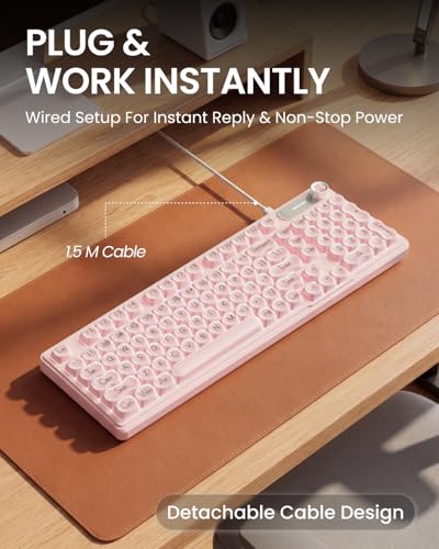 Wired Creamy Keyboard with Number Pad, 98-Key, Media Knob, RGB Backlit-Pink - Image 7