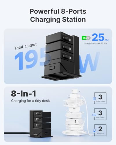 Gitryin Tower Charging Station for Nightstand, 120W Retractable Charger