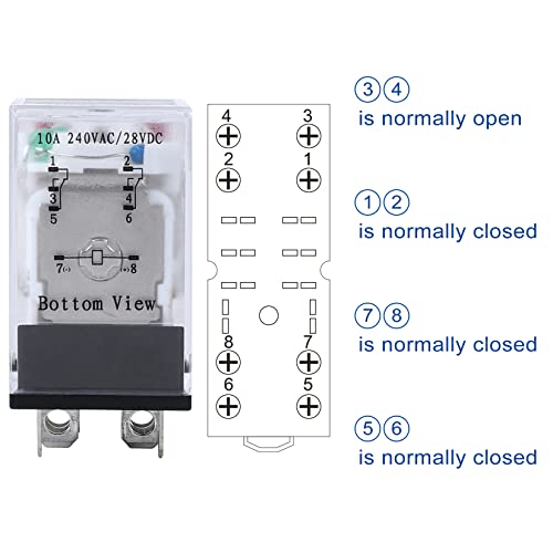 Electromagnetic Power Relay, 8-Pin 10A 110/120 AC Relay Coil with Socket Base, LED Indicator, DPDT 2NO 2NC - MY2NJ [Applicable for DIN Rail System]