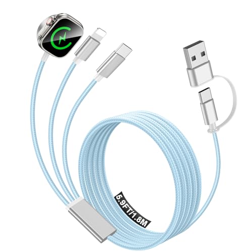 Travel Essentials for Apple Watch Charger,iPhone Charger,3 in 2 Multi Charging Cable,Type C/Lightning/Magnetic Fast Charging Cable [Portable] for iWatch Series Ultra/11/10/9/SE,iPhone 17-11-6FT Blue