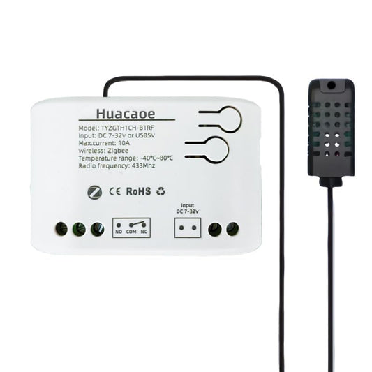 Zigbee 1 Channel 10A Smart WiFi Temperature and Humidity Controller with Extendable Probe Sensor ,USB & DC 7-32V, App Control,Greenhouse,Pet Breeding,Incubator,Reptile,Alexa/tuya zigbee hub Required
