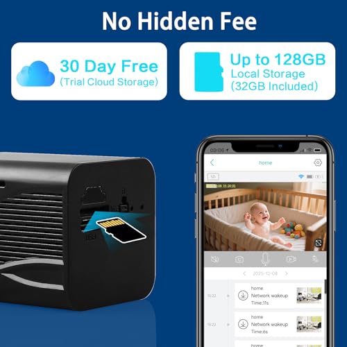 Wireless Small Indoor Security Camera, 32GB SD Card No Monthly Fee