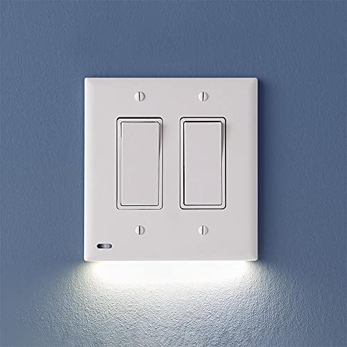 Single - SnapPower SwitchLight [for Double-Gang Light Switches] - Light Switch Wall Plate With Built-In LED Night Lights - Bright/Dim/Off Options - Auto On/Off Sensor - (Rocker, White)