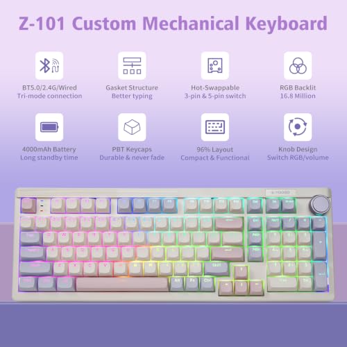 E-YOOSO 96% Wireless Mechanical Keyboard Creamy, RGB Backlit, White Pink - Image 3
