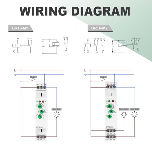 Multifunction Time Delay Relays AC DC 24V-240 Volt, 10A Mini Adjustable Timer Switch ON Off GRT6-M1, with 10 Electrical Timers Relay Control Delay Function for 1 Minute to 10 Days, DIN Rail Mount