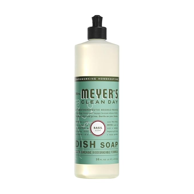 Mrs. MEYER'S Clean Day Basil Scent Variety, 1 Room Freshener 8 OZ, 1 Liquid Dish Soap 16 OZ, 1 Liquid Hand Soap 12.5 OZ, 1 Multi-surface Cleaner 16 OZ, Basil, 1 CT