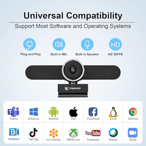 TONGVEO 4K Webcam Conference Call Room Web Camera with Dual Microphones &Speaker, | All-in-One USB Video Camera, 116° Wide Angle, AI Auto Framing | Compatible with Zoom, OBS