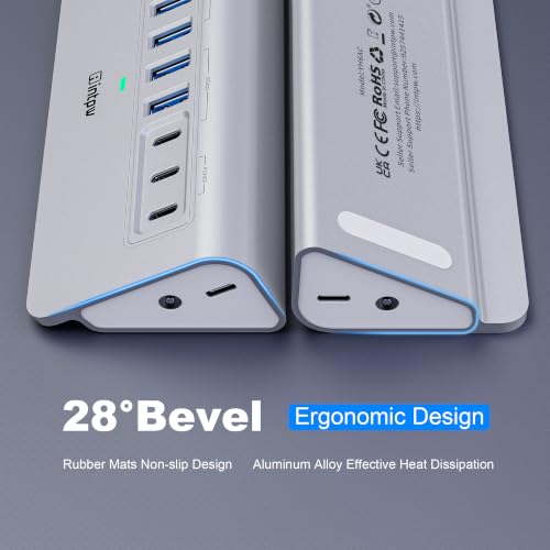 intpw Powered USB Hub 10Gbps, 9-Port USB 3.2/USB C Hub, 65W Power Adapter - Image 6