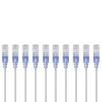 Monoprice SlimRun Cat6A Ethernet Patch Cable - Snagless RJ45 UTP Pure Bare Copper Wire 10G 30AWG 25ft White 10-Pack