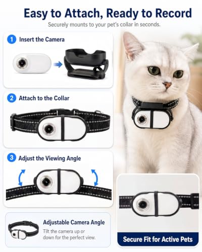 1080P Dog & Cat Camera Collar with 64GB Card, Mini Wearable POV Camera for Humans, Wireless Pet Cam for Video/Photo, Portable Sport Action Camera with Multi-Mount Accessories for Vlogging & Pets