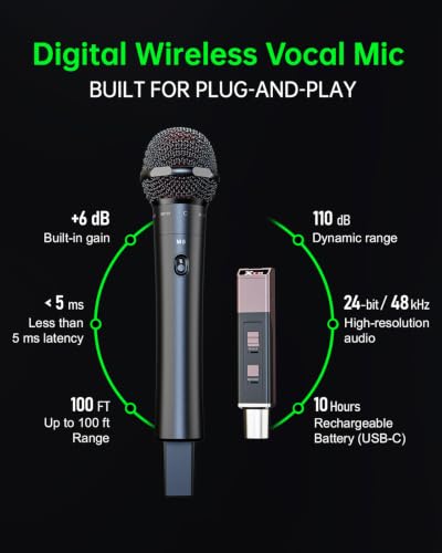 M5 Profesional Wireless Handheld Microphone System, +6 dB Built-in Gain