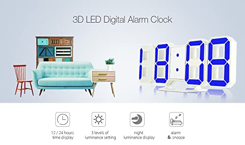3D LED Table Clock Modern Wall Clock Digital Watches 12/24 Hours Display Clock Mechanism Alarm Snooze Desk Alarm Clock (Color : C)