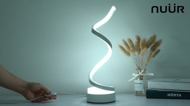 NUÜR Black Spiral LED Table Lamp, Dimmable Bedside Lamp, 15.8 Inch