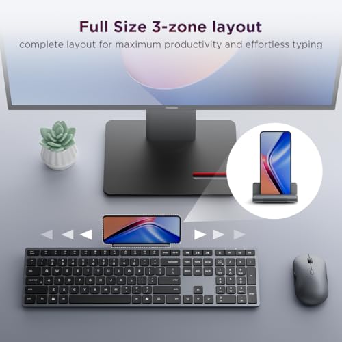 Lenovo 700 Modern Wireless Keyboard & Mouse Combo, 2.4 GHz Dongle & Dual Bluetooth Connection, AES-128 Encryption, 36 Month Battery Life, Quiet Mouse, Luna Grey - Image 8