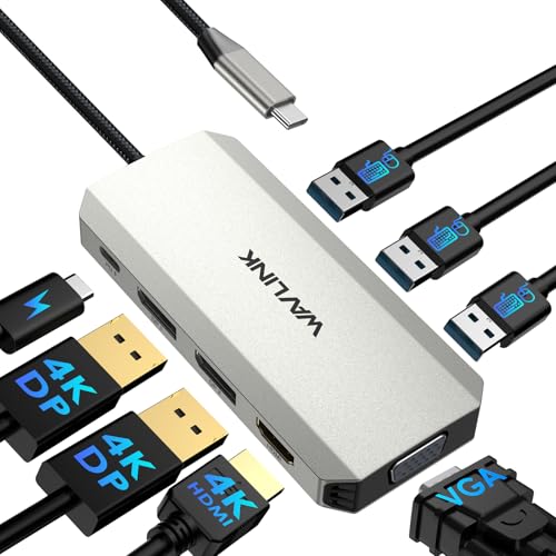 WAVLINK Laptop Docking Station, Quad Monitors, Dual DisplayPort, HDMI, VGA - Image 2