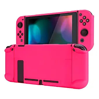 eXtremeRate PlayVital Cover for Nintendo Switch, Protective Case Protector for Switch - Shock-absorbent Anti-Scratch Dockable Easy to install Durable Hard Shell, Bright Pink (NOT for Switch 2)