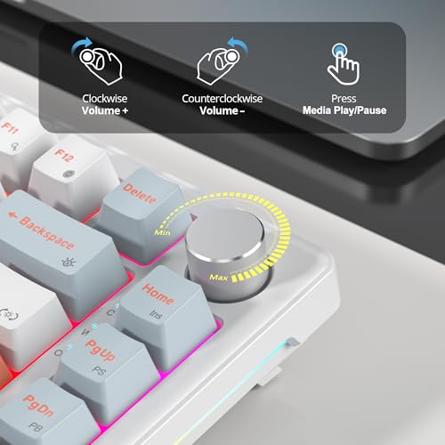 75% White Blue Creamy Mechanical Keyboard Wired, Creamy Sound Gasket Gaming Thocky Keyboard with Knob, Hot Swappable RGB Custom Keyboard, Pre-lubed Cream Switch Keyboard (82 Light Blue)