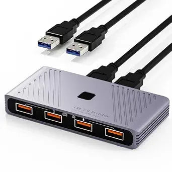 USB 3.0 Switch, 2 Computers Sharing 4 USB Devices, One-Button Switcher