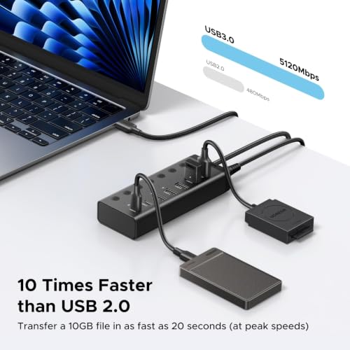 UGREEN 7-in-1 Powered USB 3.0 Hub, 7 Ports, 5xUSB-A and 2xUSB-C, 5Gbps