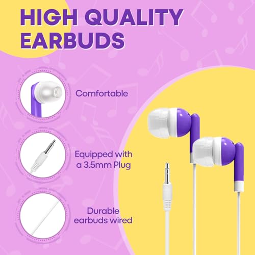 Wholesale Bulk Earbuds Headphones 200 Pack Class Set for School Classroom Students Kids Children Toddler Boys Girls Teen Adults(Mixed Colors,200 Pack)