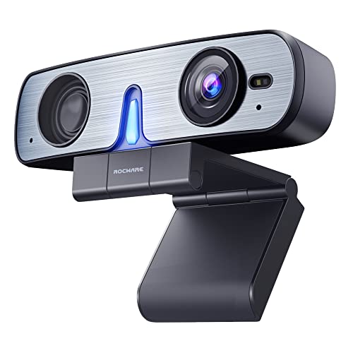 RC08 2K Webcam with Speaker, Webcam for PC, HD Web Cam with Noise Reduction Mic/Harman Speaker/4X Eptz/Privacy Cover/0.2S Auto-Focus/Low Illumination, Computer Camera for Zoom/Teams/Meeting