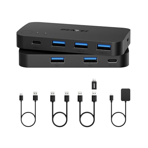 BENFEI USB 3.0 Switch, USB Switcher 2 Computers Share 3*USB 3.0 and 1*USB C with Remote Control for PC Mouse Keyboard Printer Scanner, USB KVM Switch Selector Compatible with Windows, Mac, Linux - Image 1