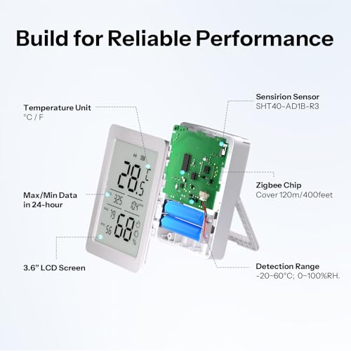 SONOFF SNZB-02DR2 AirGuard TH, Indoor Smart Zigbee Temperature and Humidity Sensor, 3.6'' LCD Display, App Monitoring with Charts, Notification Alerts, Data Export, Remote Data Display, 1-Pack