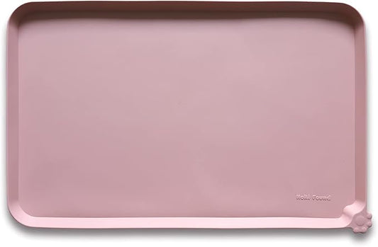 Hoki Found Silicone Pet Food Tray - High-Lips Dog Cat Bowl Mats - Waterproof Dog Cat Food Mats - Neutral Pink