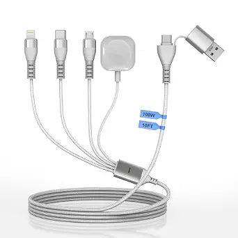 100W Multi Charging Cable for Apple Watch, 4-in-2 Charger Cord with Type C/Lightning/Micro USB/Magnetic iWatch Charger for iPhone 17-12, MacBook, iPad, Samsung, 10FT RV & Travel Essentials - Image 1
