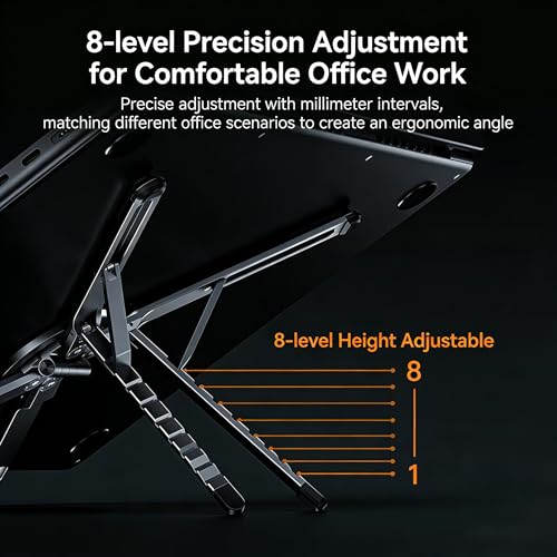 Foldable Laptop Stand, Portable Travel Workstation, Aerospace-Grade Aluminum, Multi-Purpose for Laptop, Tablet and Phone Holder, Stepless Angle Adjustment