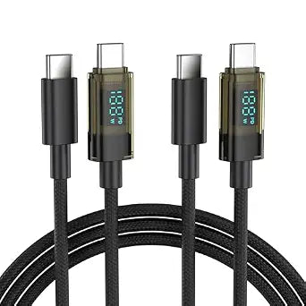 BENFEI 100W USB C to USB C Cable with LED Display [2-Pack 3.3 Feet], USB C Transparent Fast Charging Cable for iPhone 17/16/15 Pro Max/Plus, iPad, MacBook, Samsung Galaxy S25/S24/S23, Google Pixel