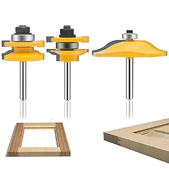 OLETBE 3 PCS Router Bit Set 1/4-Inch Shank Round Over Raised Panel Cabinet Door Ogee Rail and Stile Woodwork Router Bits Sets Woodworking Wood Cutter Carbide Groove Tongue Milling Tool(1)