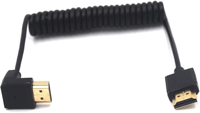 3.9ft HDMI 4K@60Hz Coiled Cable, Downward Angle HDMI 2.0 Version Male to Male High Definition Adapter Spring Spiral Cord, 18Gbps High Speed