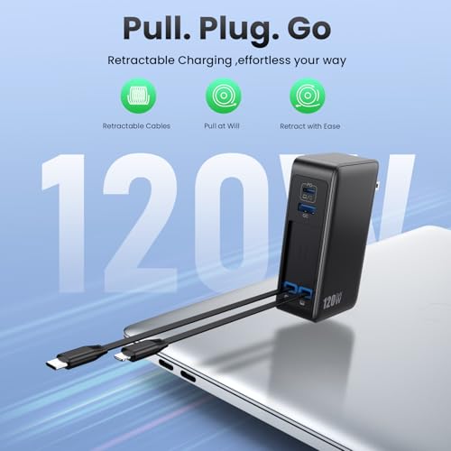 USB C Charger Block 120W with Built-in 2 Retractable | Charging & Powe - Image 3