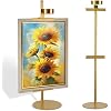 Adjustable Desktop Photo Frame Stand with Magnetic Wall Painting Light, Holds Picture Frames up to 30 Inch,with Rechargeable Battery,Metal Vertical Stand with 3 Color Temperature & 13RGB Poster Lights, for Displaying Picture Frames, Artworks (1 Pack,Gold)