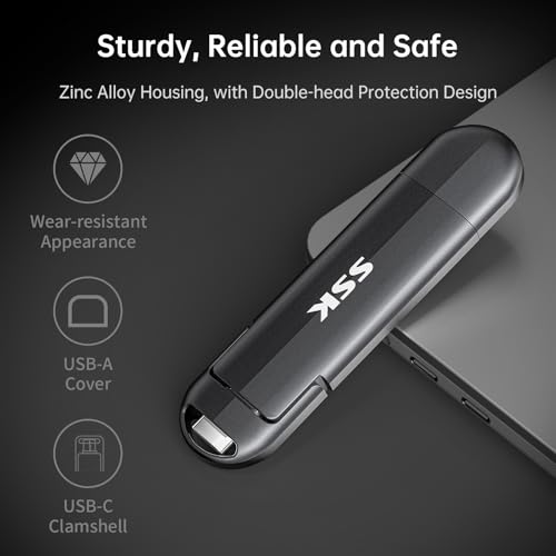 SSK 128GB External SSD Drive up to 550MB/s Dual USB C+A 3. 2 Thumb Drive